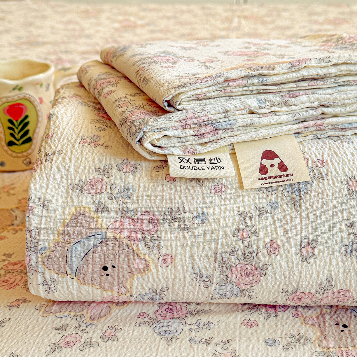 91家纺网 家纺一手货源 找家纺 （总）仟人梦 2026新款云感双层纱印花单床单-叠拍图