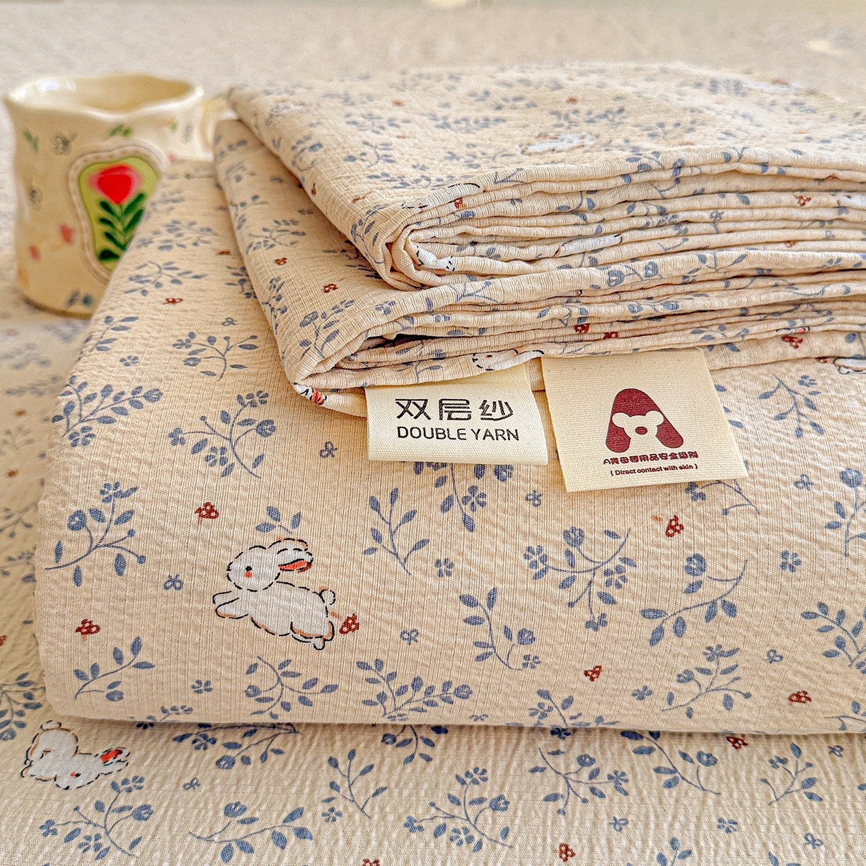 91家纺网 家纺一手货源 找家纺 （总）仟人梦 2026新款云感双层纱印花单床单-叠拍图