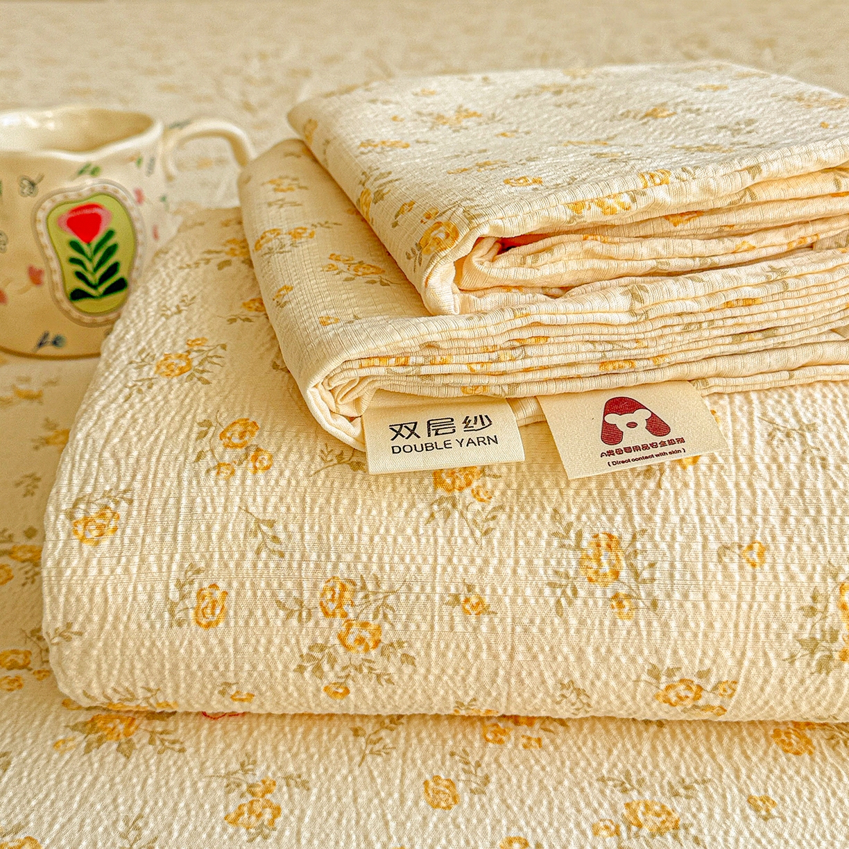 91家纺网 家纺一手货源 找家纺 （总）仟人梦 2026新款云感双层纱印花单床单-叠拍图