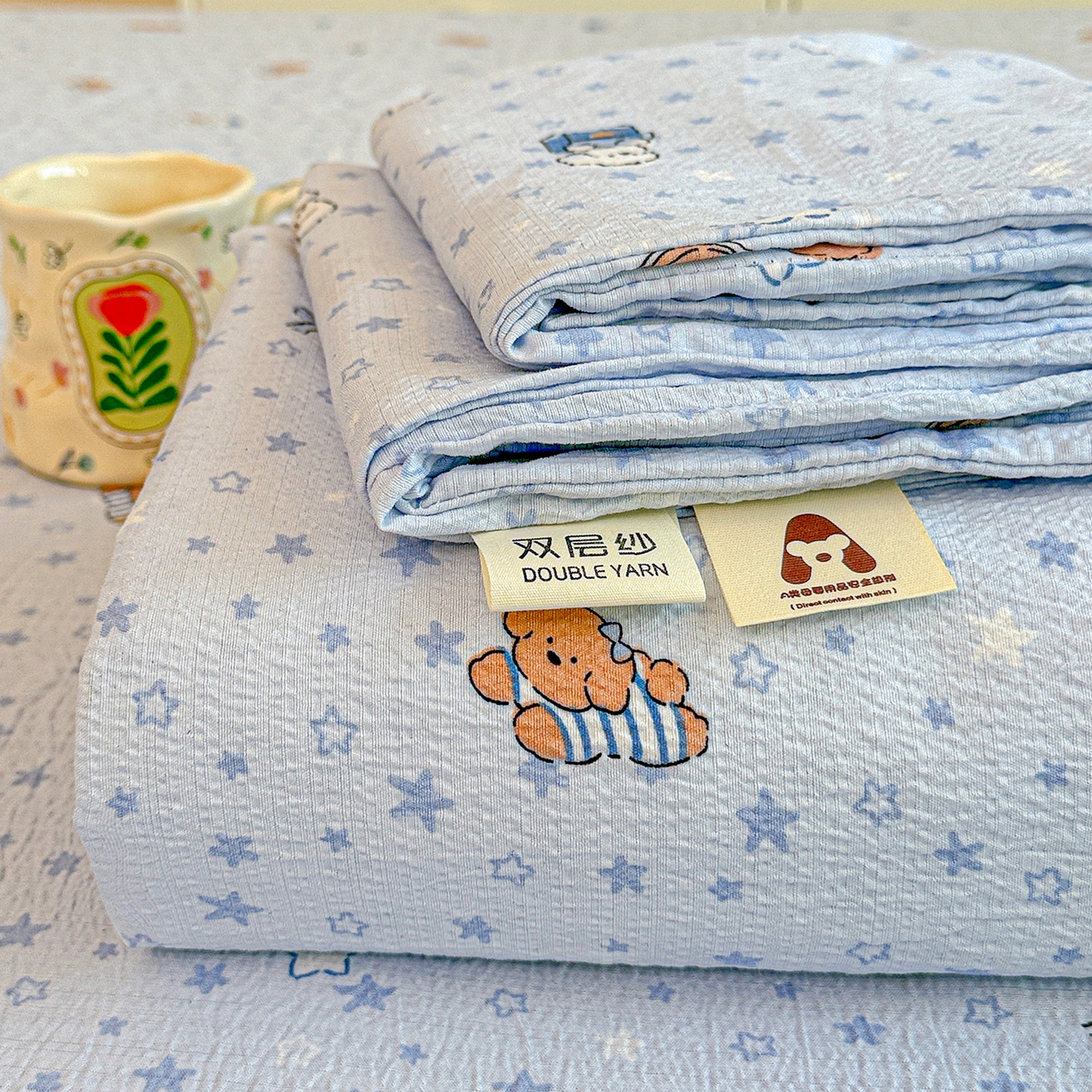 91家纺网 家纺一手货源 找家纺 （总）仟人梦 2026新款云感双层纱印花单床单-叠拍图