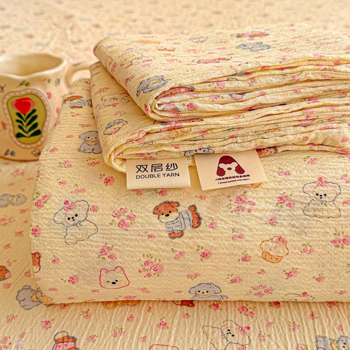 91家纺网 家纺一手货源 找家纺 （总）仟人梦 2026新款云感双层纱印花单床单-叠拍图