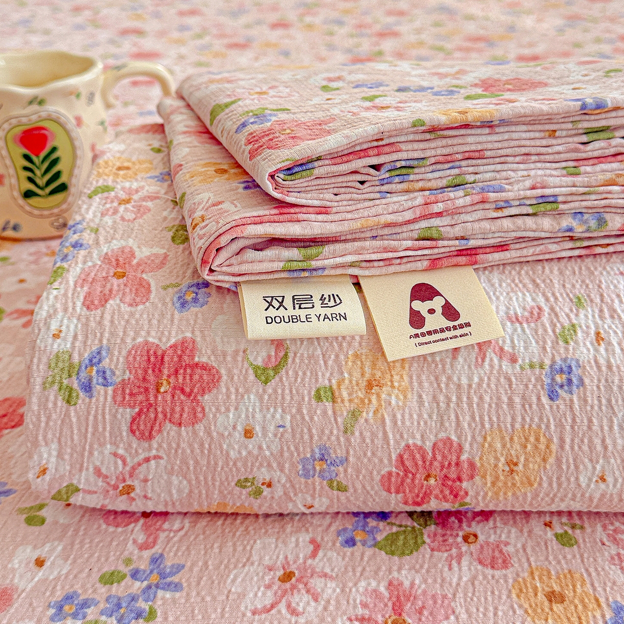 91家纺网 家纺一手货源 找家纺 （总）仟人梦 2026新款云感双层纱印花单床单-叠拍图