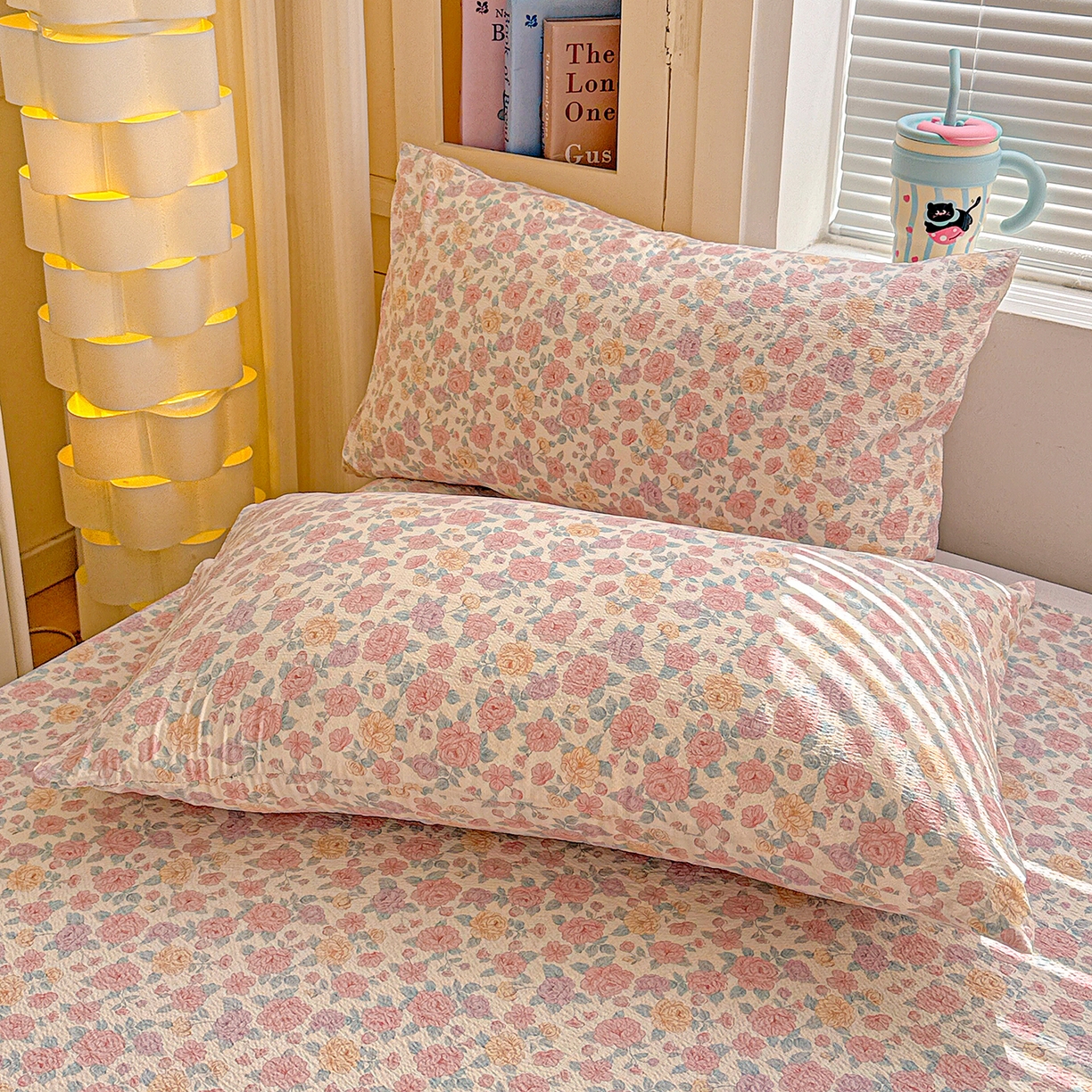 91家纺网 家纺一手货源 找家纺 仟人梦 2026新款云感双层纱印花单床单-叠拍图 水墨丹青-粉