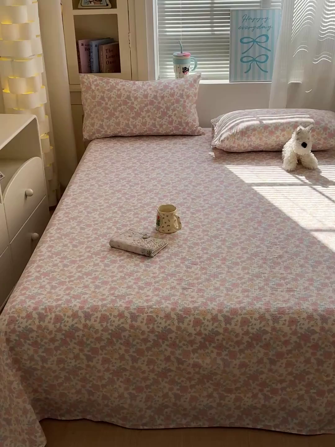 91家纺网 家纺一手货源 找家纺 仟人梦 2026新款云感双层纱印花单床单-叠拍图 水墨丹青-粉