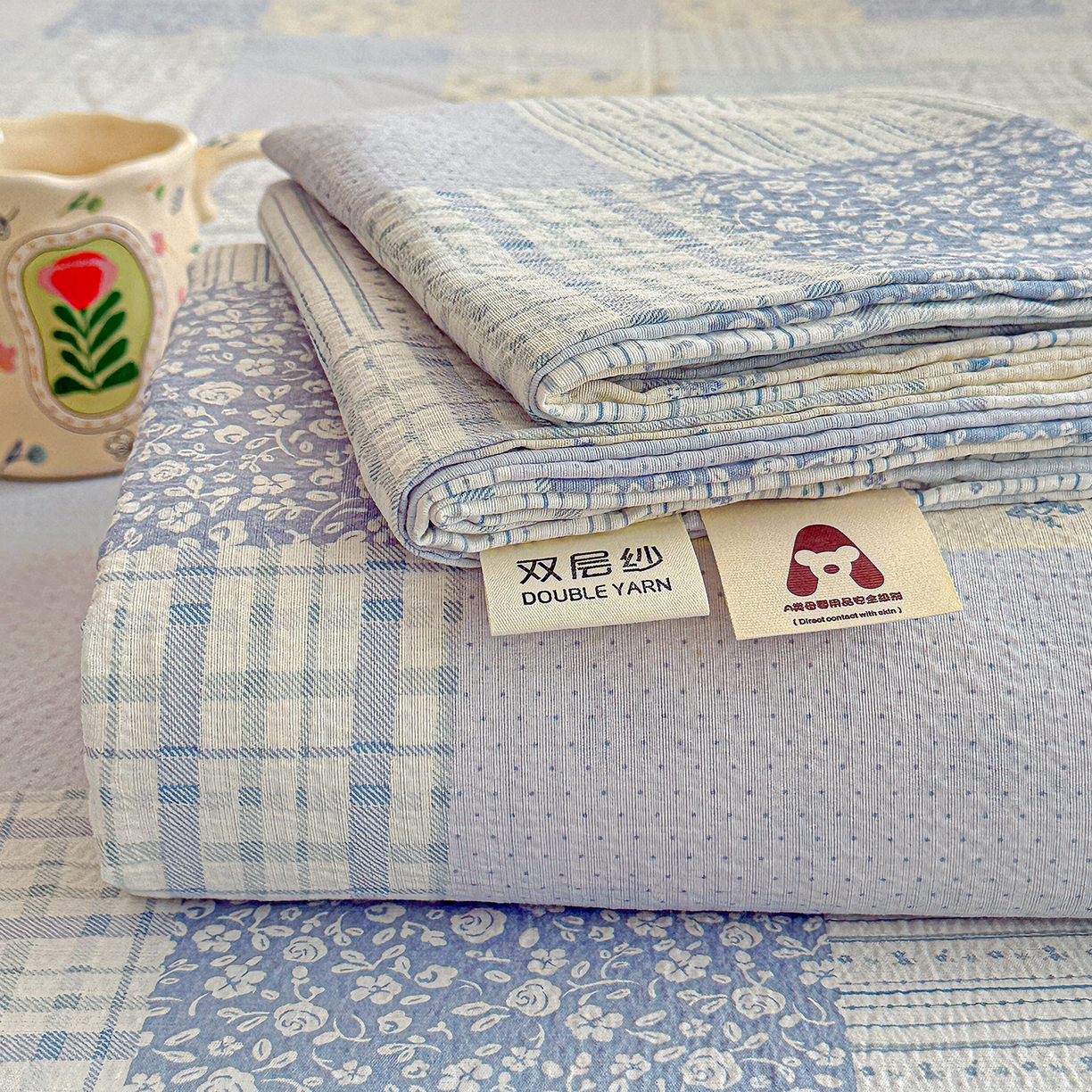 仟人梦 2026新款云感双层纱印花单床单-叠拍图 半亩花田