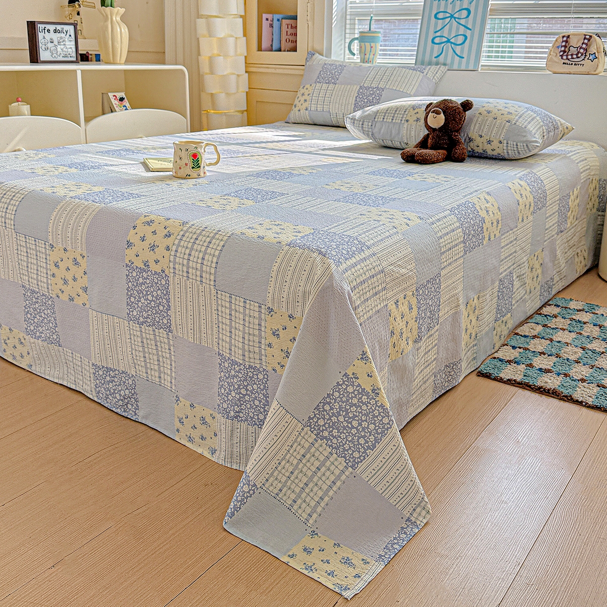 91家纺网 家纺一手货源 找家纺 仟人梦 2026新款云感双层纱印花单床单-叠拍图 半亩花田