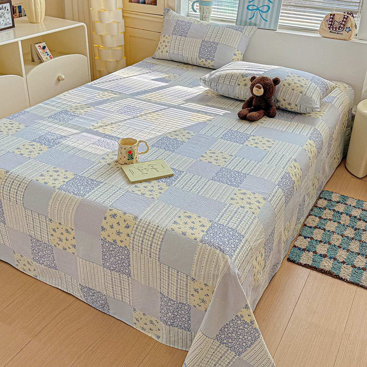 91家纺网 家纺一手货源 找家纺 仟人梦 2026新款云感双层纱印花单床单-叠拍图 半亩花田