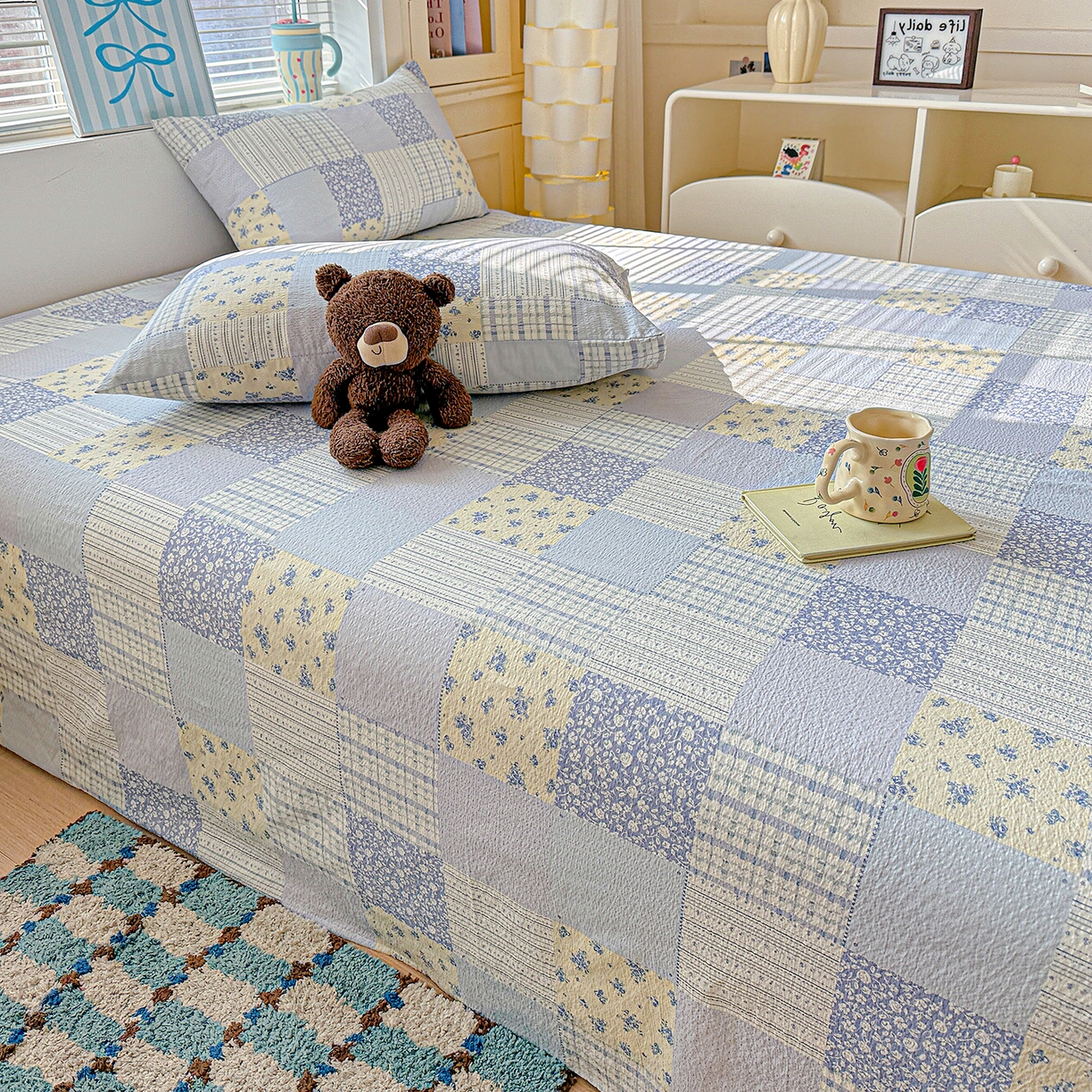 91家纺网 家纺一手货源 找家纺 仟人梦 2026新款云感双层纱印花单床单-叠拍图 半亩花田