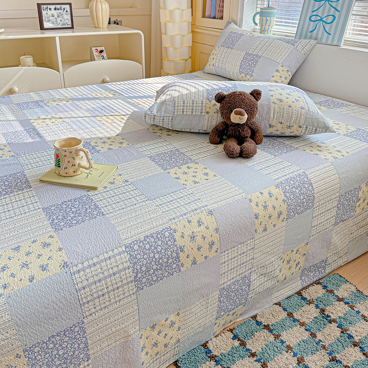 91家纺网 家纺一手货源 找家纺 仟人梦 2026新款云感双层纱印花单床单-叠拍图 半亩花田