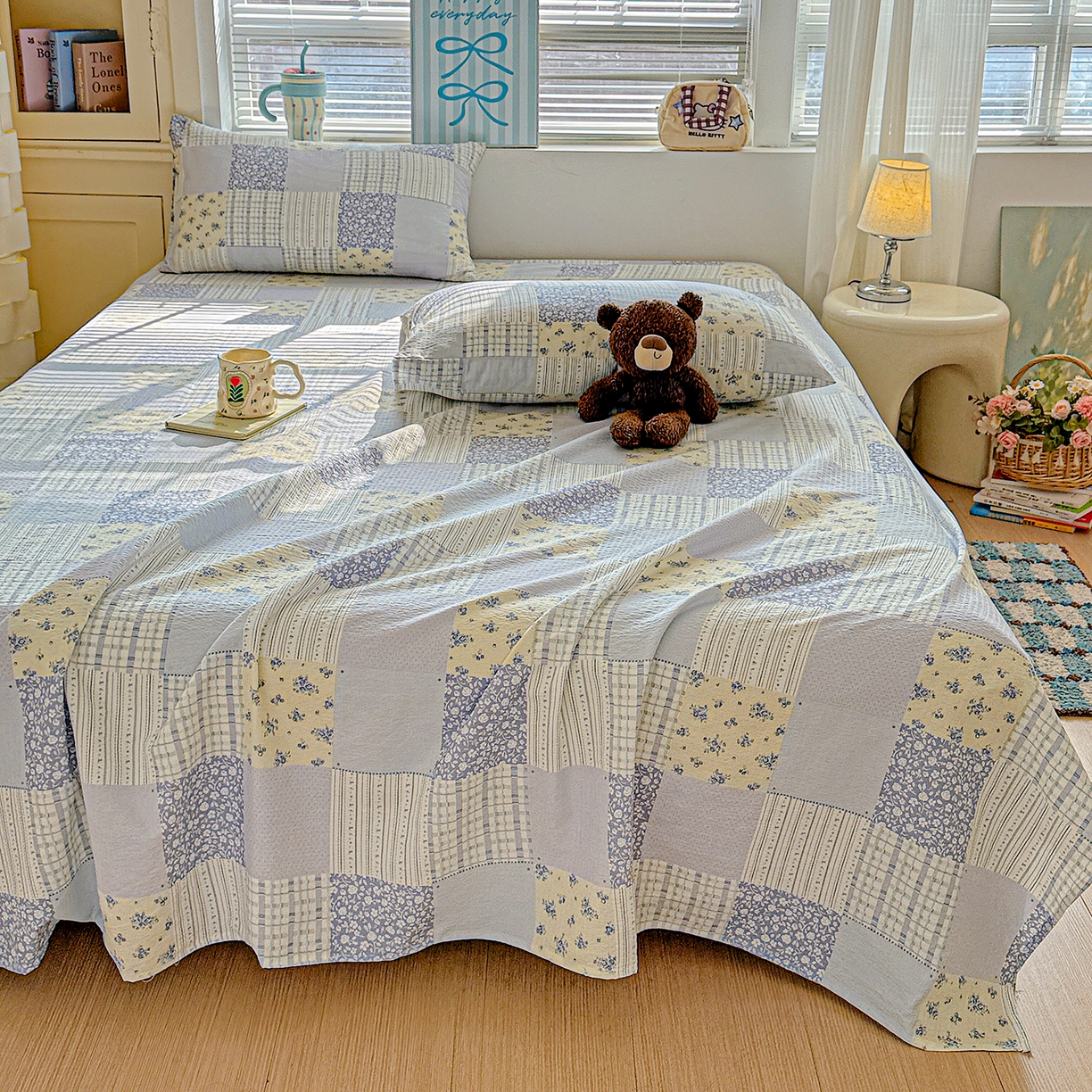 91家纺网 家纺一手货源 找家纺 仟人梦 2026新款云感双层纱印花单床单-叠拍图 半亩花田