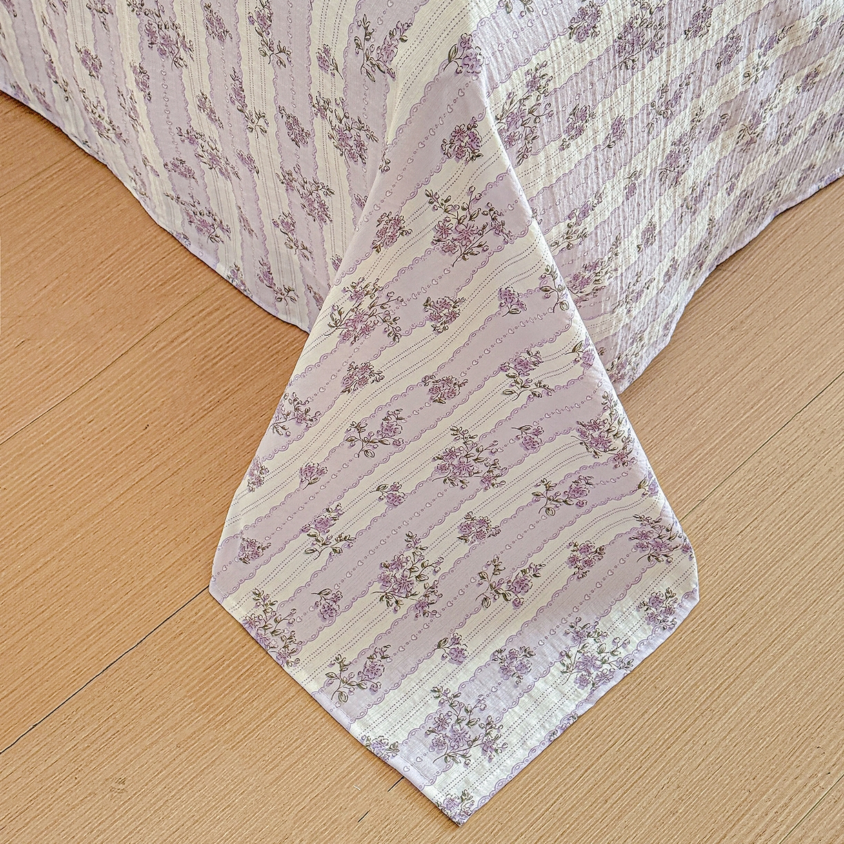 91家纺网 家纺一手货源 找家纺 仟人梦 2026新款云感双层纱印花单床单-叠拍图 半暖时光-紫