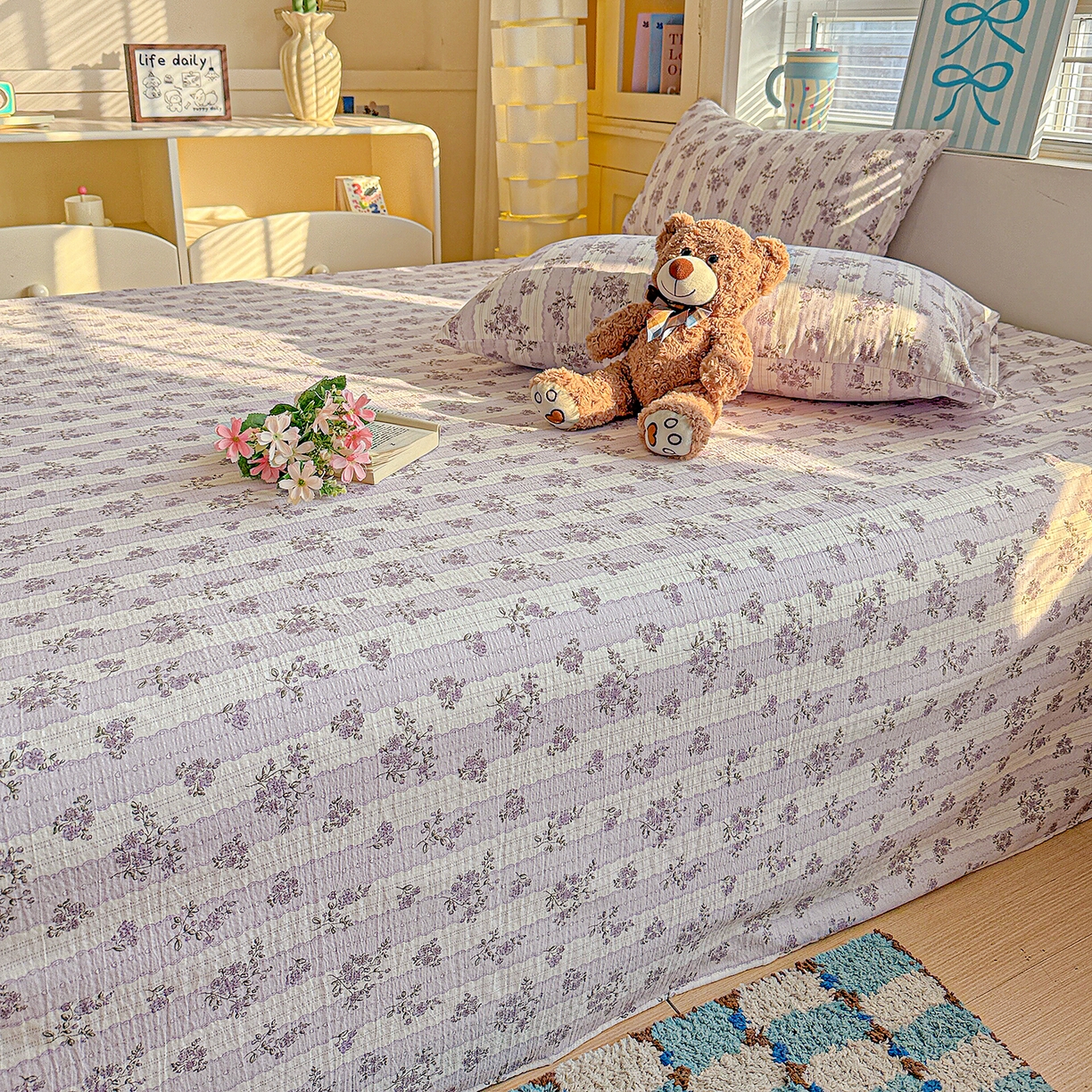 91家纺网 家纺一手货源 找家纺 仟人梦 2026新款云感双层纱印花单床单-叠拍图 半暖时光-紫