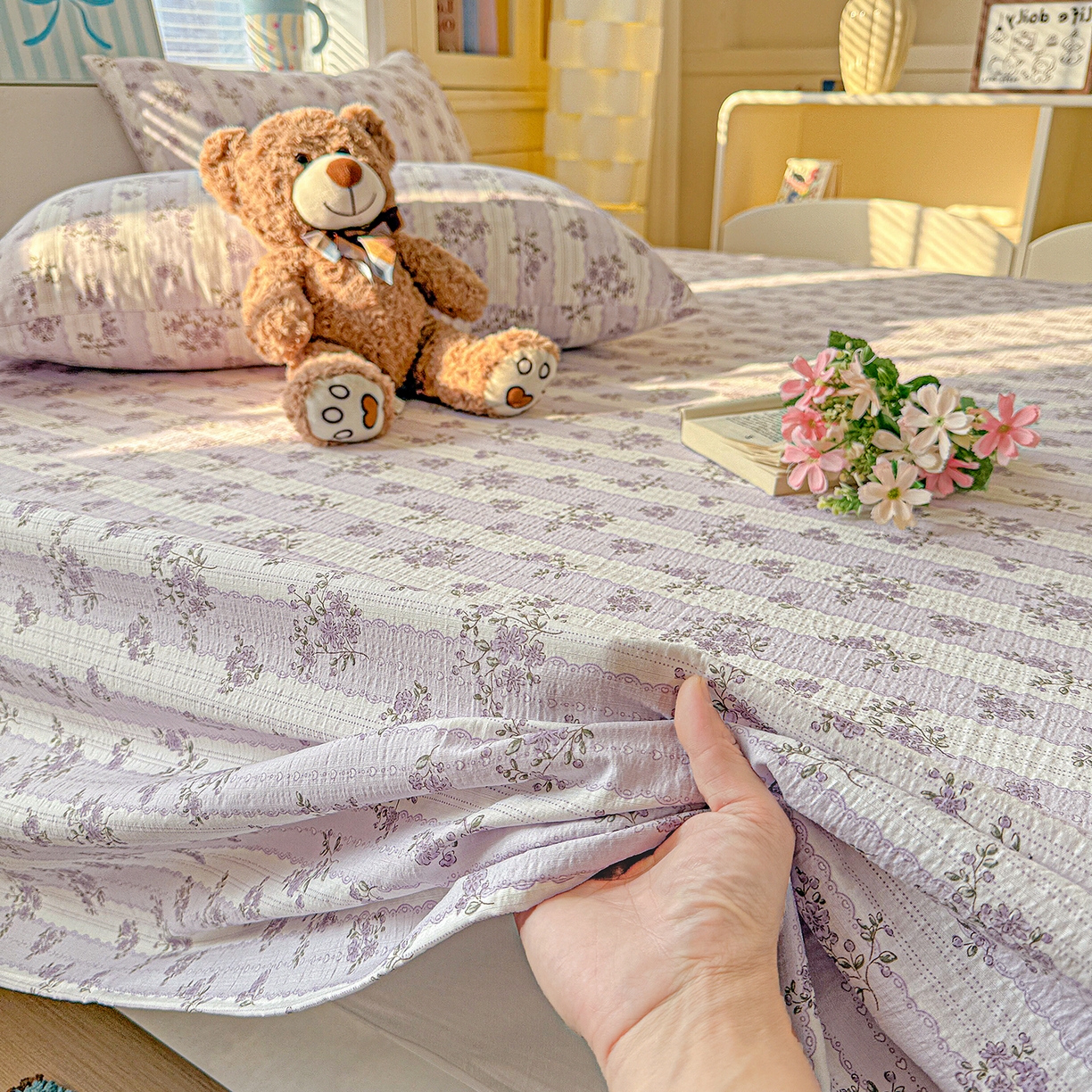 91家纺网 家纺一手货源 找家纺 仟人梦 2026新款云感双层纱印花单床单-叠拍图 半暖时光-紫