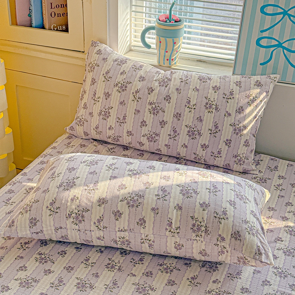 91家纺网 家纺一手货源 找家纺 仟人梦 2026新款云感双层纱印花单床单-叠拍图 半暖时光-紫