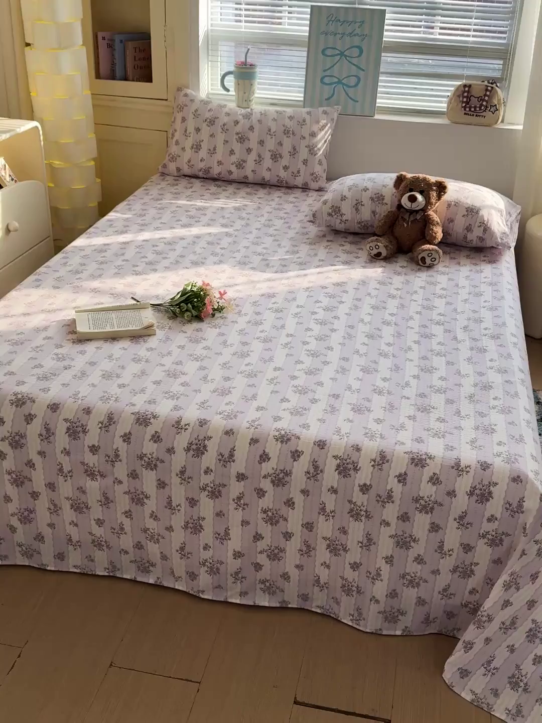 91家纺网 家纺一手货源 找家纺 仟人梦 2026新款云感双层纱印花单床单-叠拍图 半暖时光-紫