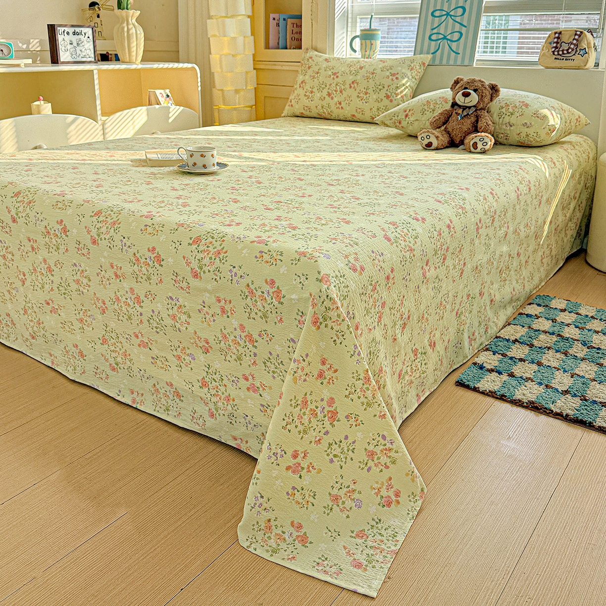 91家纺网 家纺一手货源 找家纺 仟人梦 2026新款云感双层纱印花单床单-叠拍图 半夏