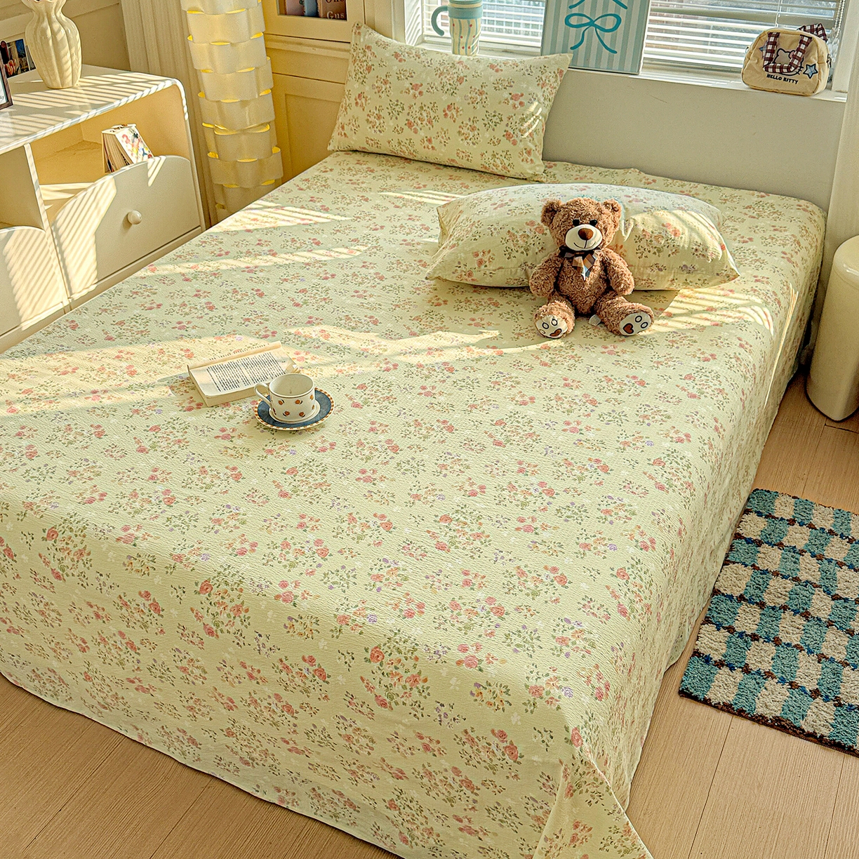 91家纺网 家纺一手货源 找家纺 仟人梦 2026新款云感双层纱印花单床单-叠拍图 半夏