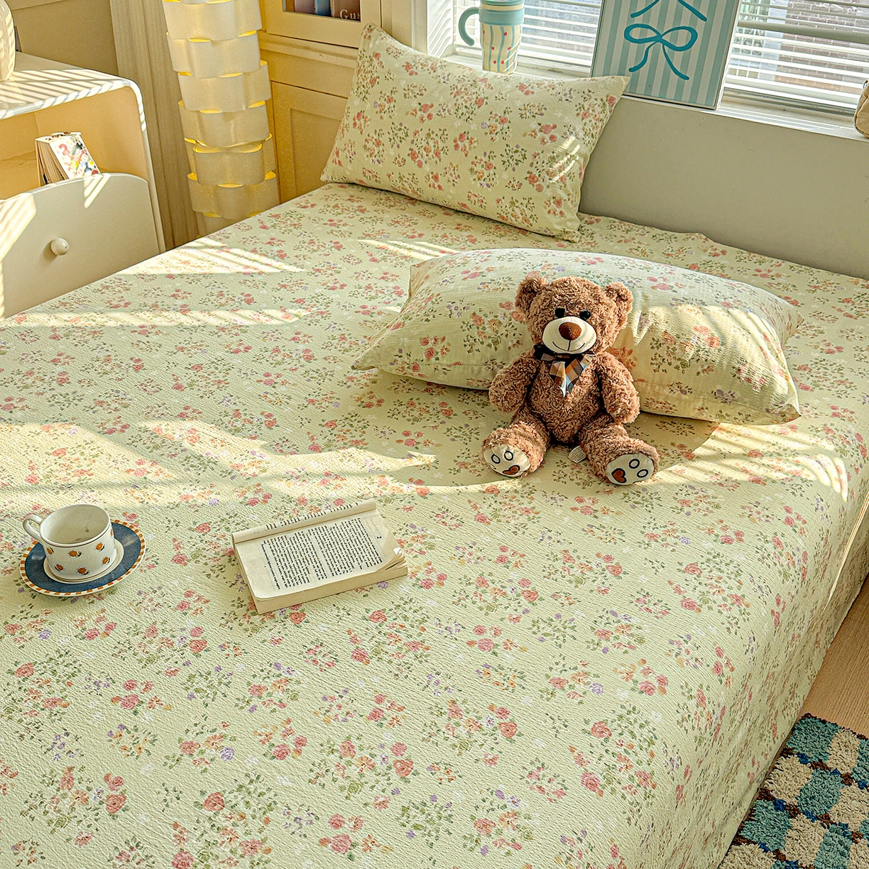 91家纺网 家纺一手货源 找家纺 仟人梦 2026新款云感双层纱印花单床单-叠拍图 半夏