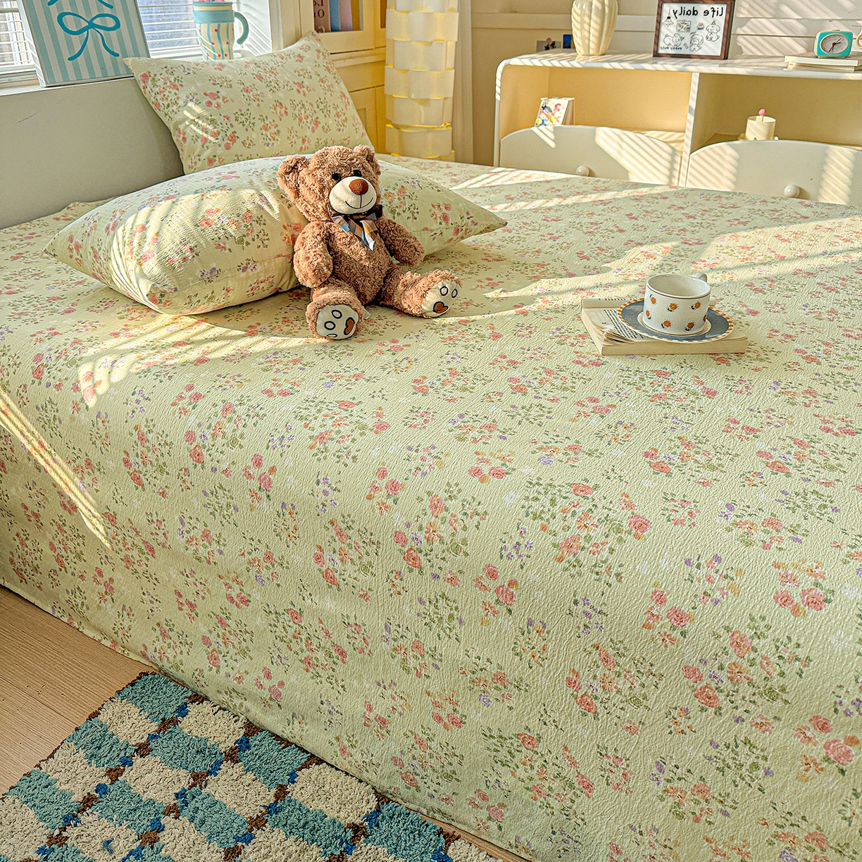 91家纺网 家纺一手货源 找家纺 仟人梦 2026新款云感双层纱印花单床单-叠拍图 半夏