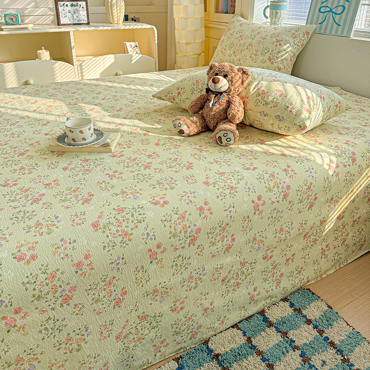 91家纺网 家纺一手货源 找家纺 仟人梦 2026新款云感双层纱印花单床单-叠拍图 半夏