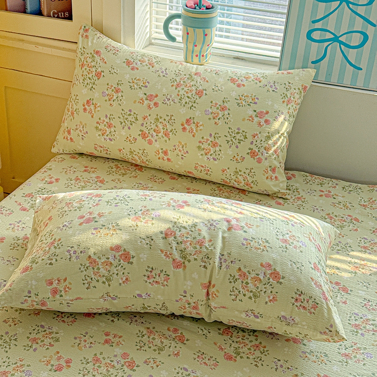 91家纺网 家纺一手货源 找家纺 仟人梦 2026新款云感双层纱印花单床单-叠拍图 半夏