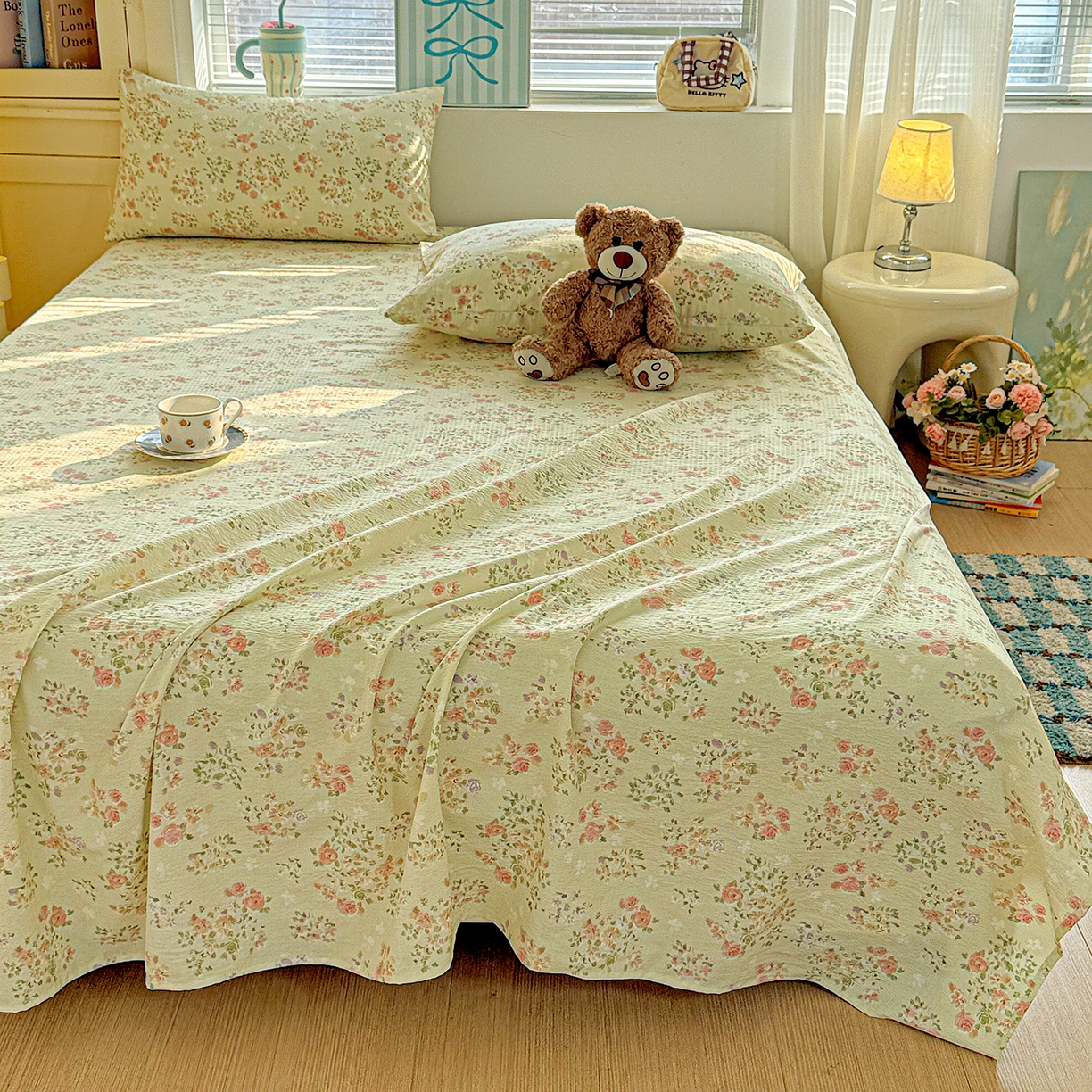 91家纺网 家纺一手货源 找家纺 仟人梦 2026新款云感双层纱印花单床单-叠拍图 半夏