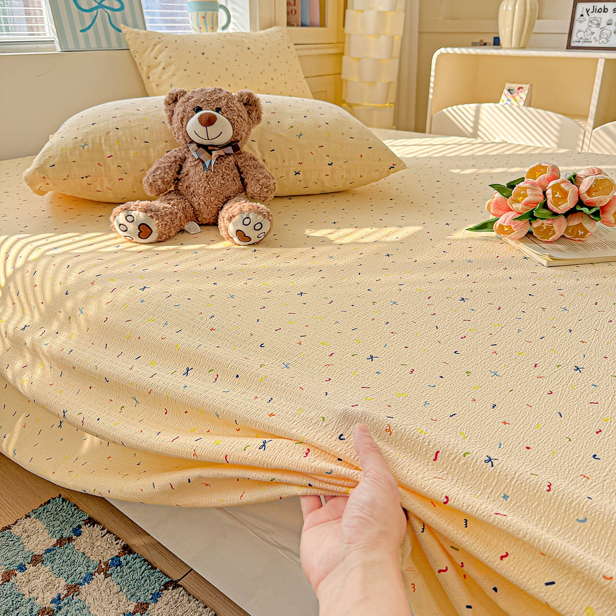 91家纺网 家纺一手货源 找家纺 仟人梦 2026新款云感双层纱印花单床单-叠拍图 冰淇凌