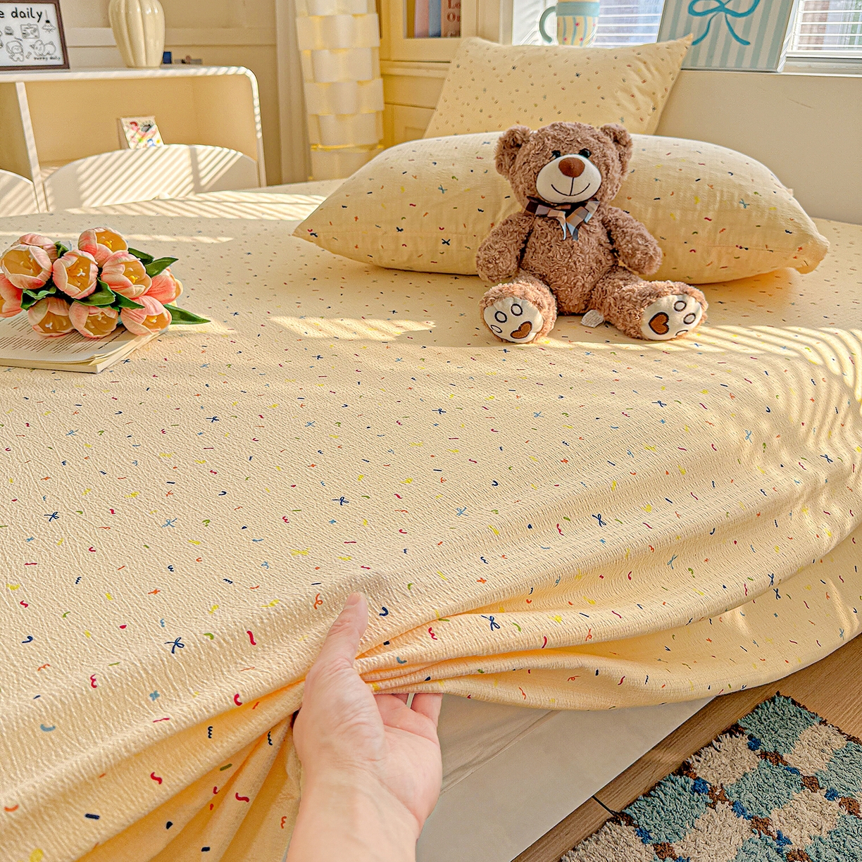 91家纺网 家纺一手货源 找家纺 仟人梦 2026新款云感双层纱印花单床单-叠拍图 冰淇凌