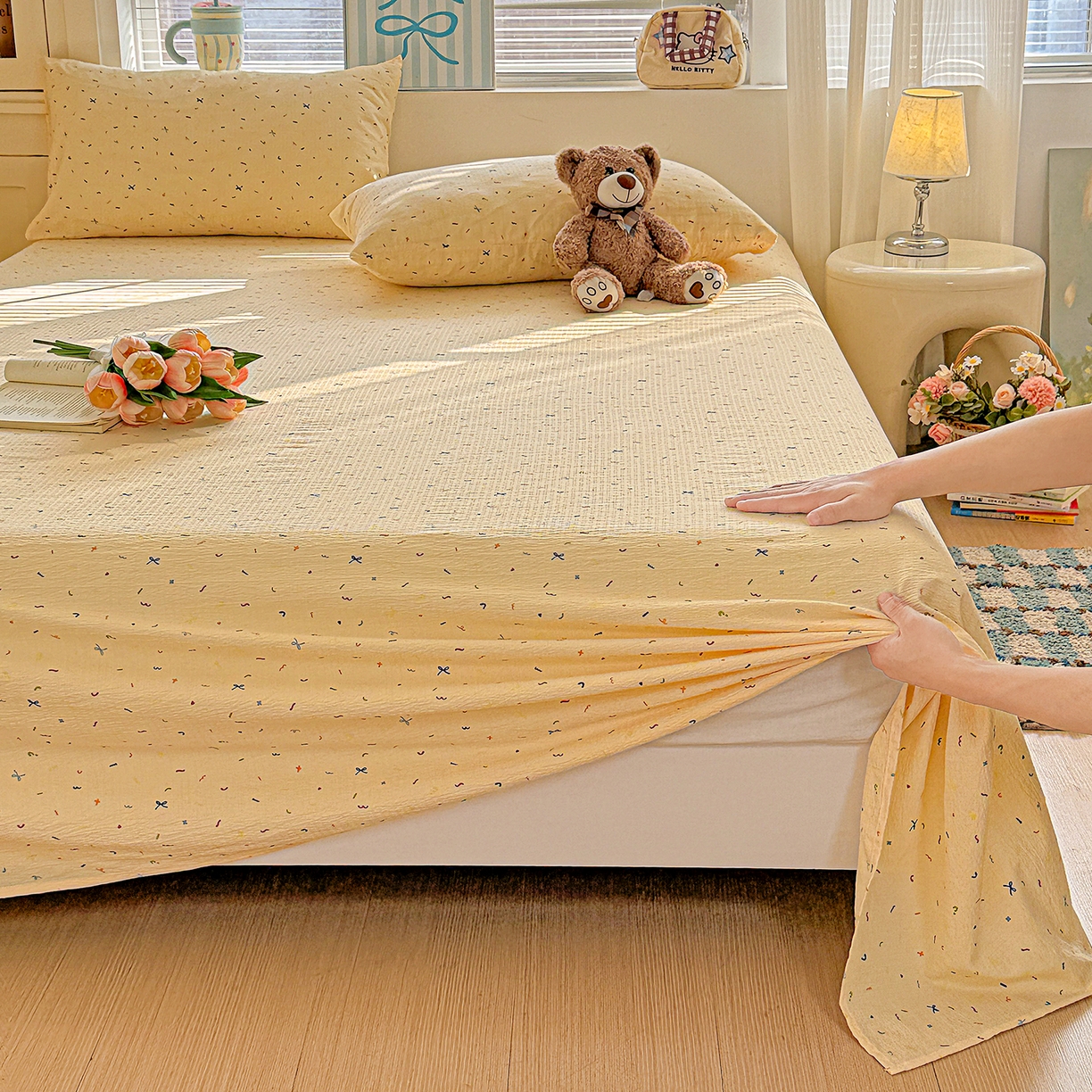 91家纺网 家纺一手货源 找家纺 仟人梦 2026新款云感双层纱印花单床单-叠拍图 冰淇凌