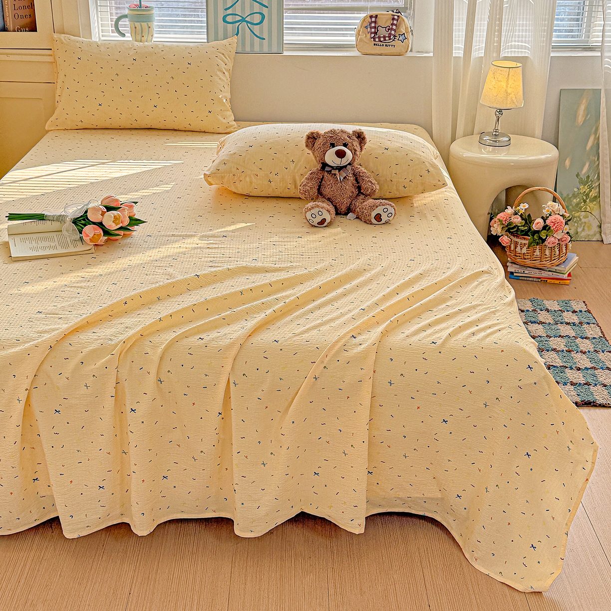 91家纺网 家纺一手货源 找家纺 仟人梦 2026新款云感双层纱印花单床单-叠拍图 冰淇凌