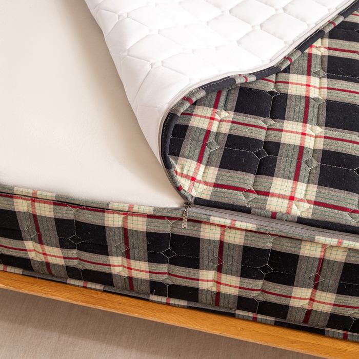 91家纺网 家纺一手货源 找家纺 （总）伊人坊 2026新款纯棉深格子无印风六面全包夹棉床笠床垫保护套