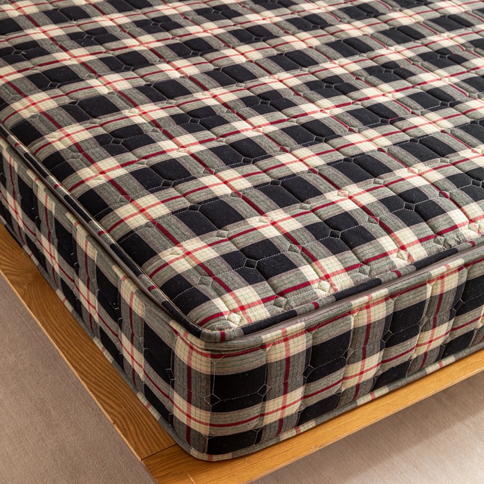91家纺网 家纺一手货源 找家纺 伊人坊 2026新款纯棉深格子无印风六面全包夹棉床笠床垫保护套 木槿-黑
