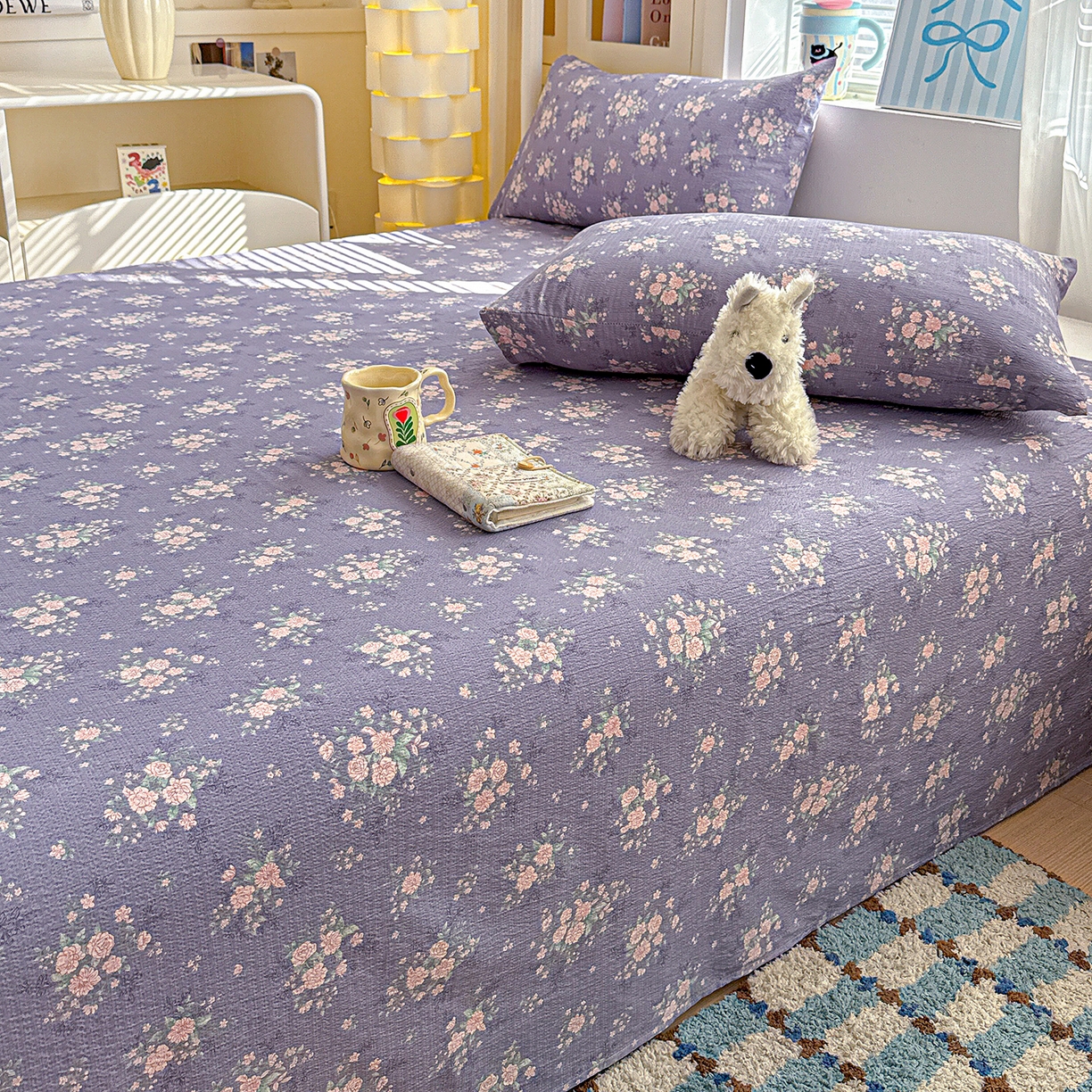 91家纺网 家纺一手货源 找家纺 仟人梦 2026新款云感双层纱印花单床单-叠拍图 豆蔻