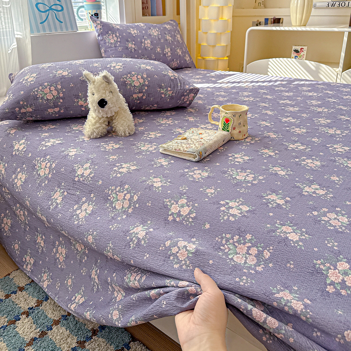 91家纺网 家纺一手货源 找家纺 仟人梦 2026新款云感双层纱印花单床单-叠拍图 豆蔻