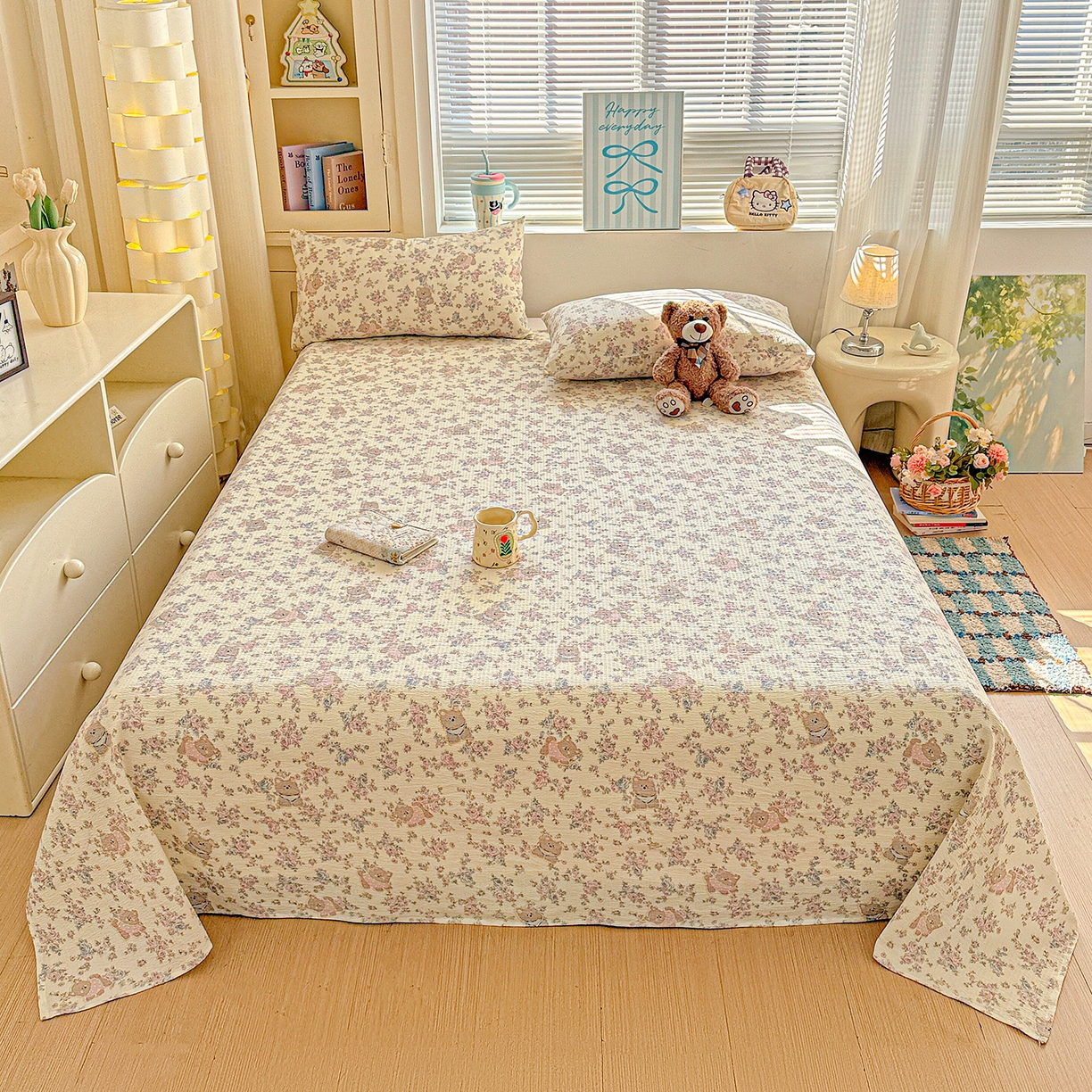 91家纺网 家纺一手货源 找家纺 仟人梦 2026新款云感双层纱印花单床单-叠拍图 花园里