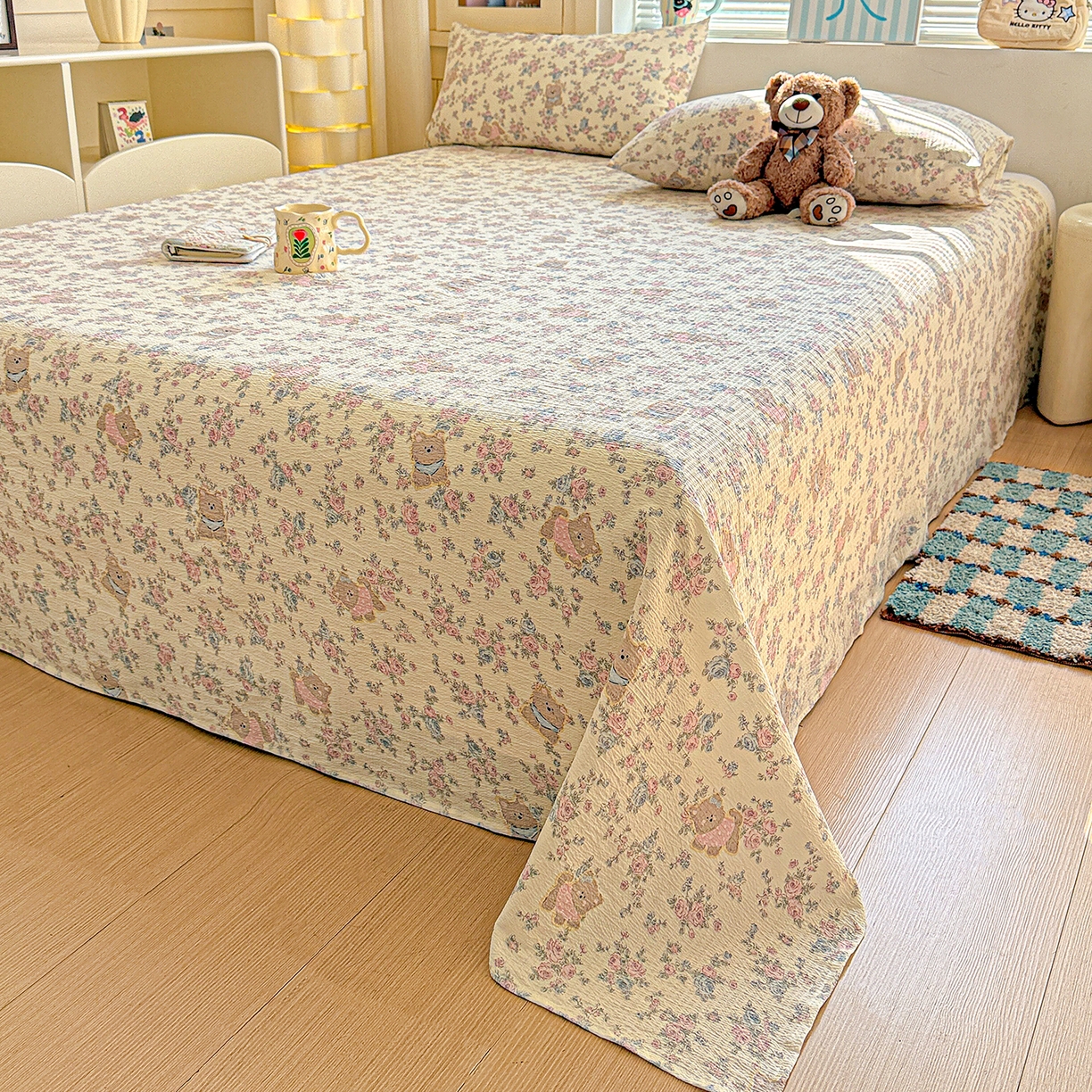 91家纺网 家纺一手货源 找家纺 仟人梦 2026新款云感双层纱印花单床单-叠拍图 花园里