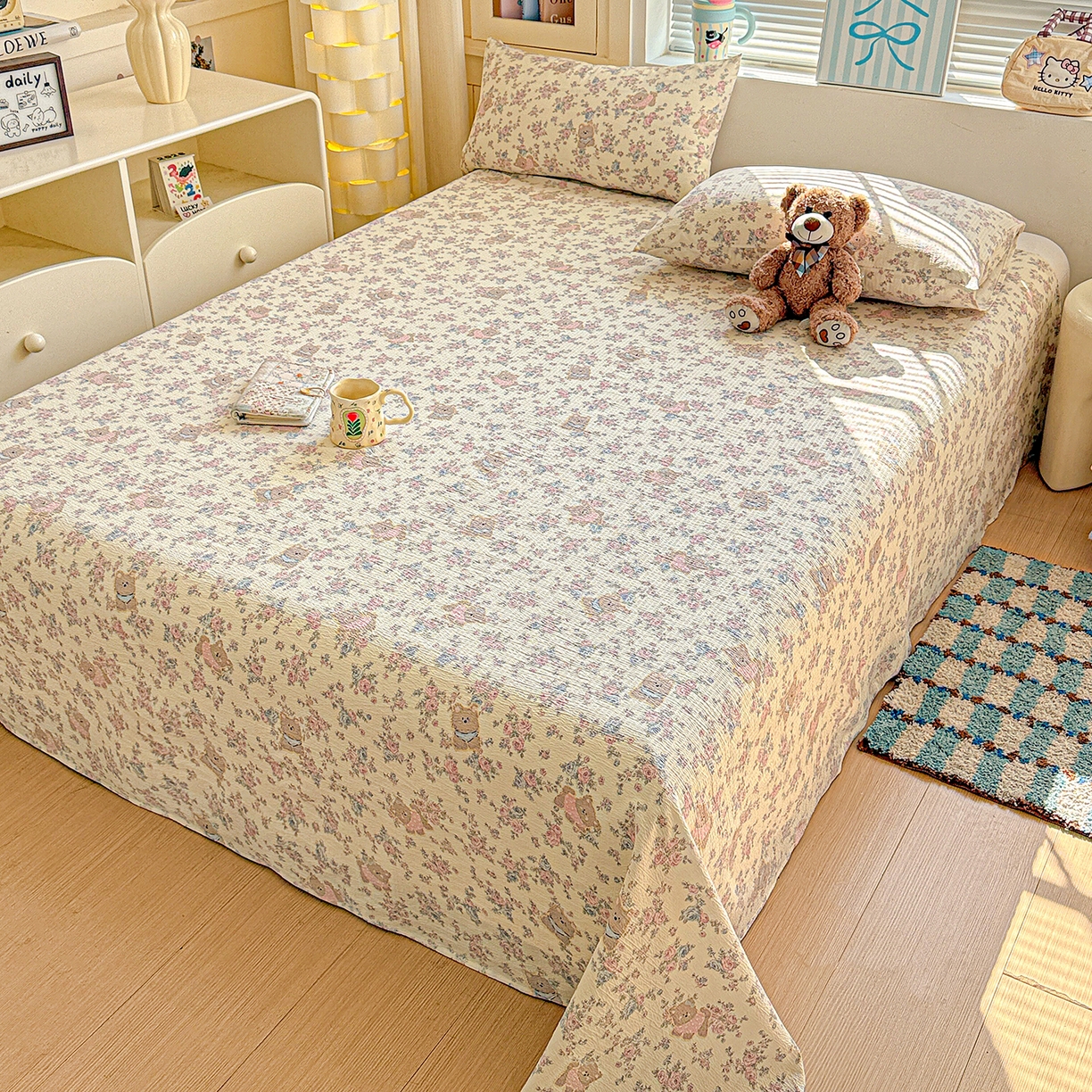 91家纺网 家纺一手货源 找家纺 仟人梦 2026新款云感双层纱印花单床单-叠拍图 花园里