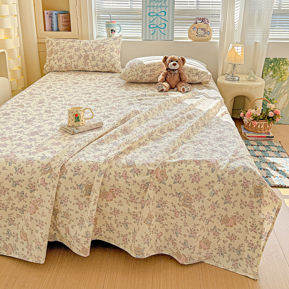 91家纺网 家纺一手货源 找家纺 仟人梦 2026新款云感双层纱印花单床单-叠拍图 花园里