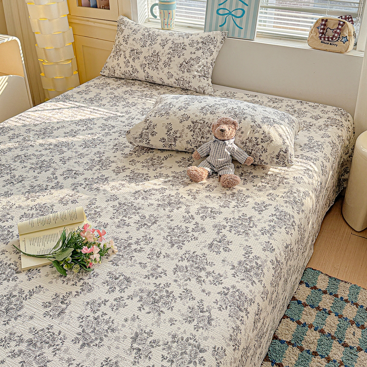 91家纺网 家纺一手货源 找家纺 仟人梦 2026新款云感双层纱印花单床单-叠拍图 蓝黛