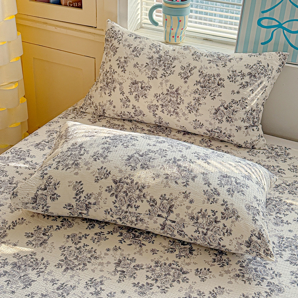 91家纺网 家纺一手货源 找家纺 仟人梦 2026新款云感双层纱印花单床单-叠拍图 蓝黛