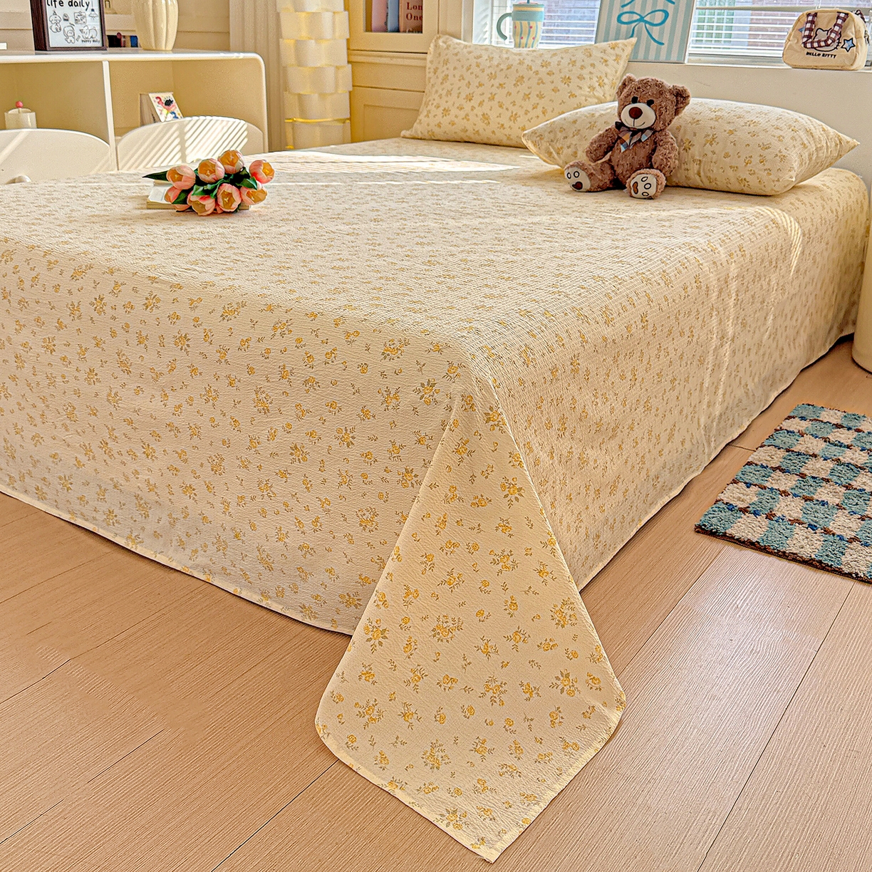 91家纺网 家纺一手货源 找家纺 仟人梦 2026新款云感双层纱印花单床单-叠拍图 舒芙蕾