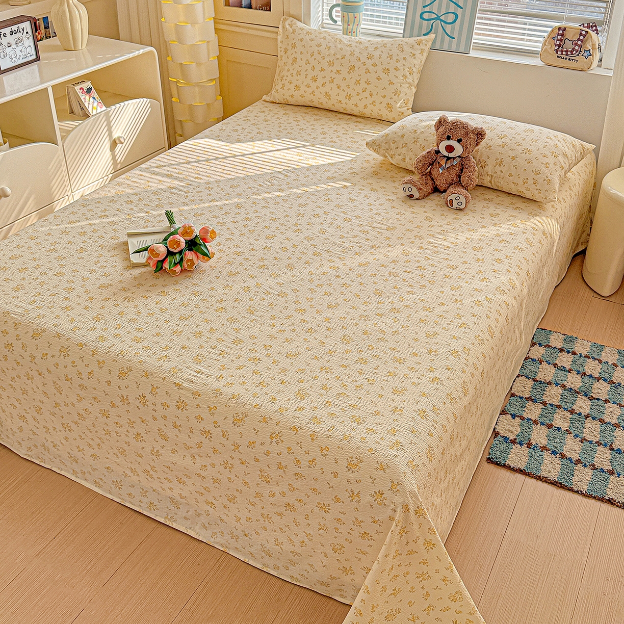 91家纺网 家纺一手货源 找家纺 仟人梦 2026新款云感双层纱印花单床单-叠拍图 舒芙蕾