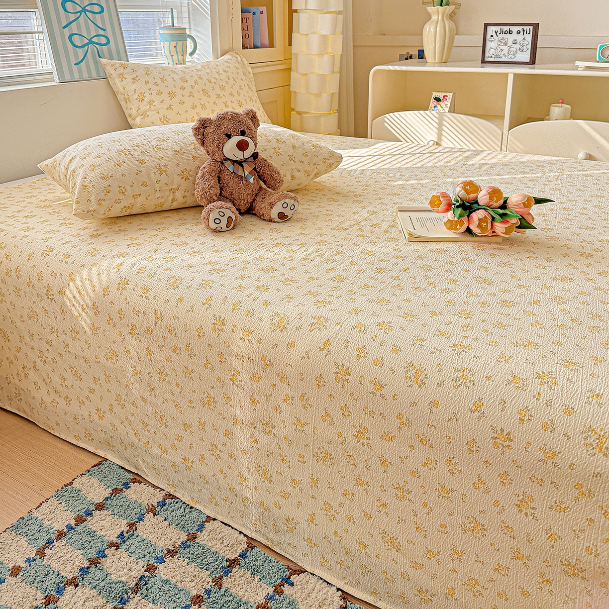 91家纺网 家纺一手货源 找家纺 仟人梦 2026新款云感双层纱印花单床单-叠拍图 舒芙蕾