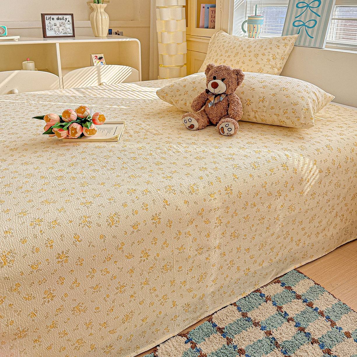 91家纺网 家纺一手货源 找家纺 仟人梦 2026新款云感双层纱印花单床单-叠拍图 舒芙蕾