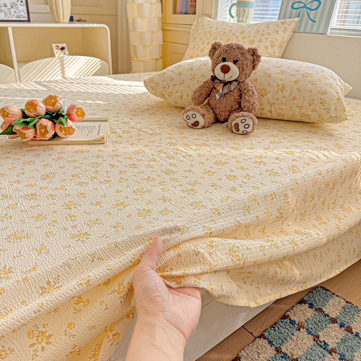 91家纺网 家纺一手货源 找家纺 仟人梦 2026新款云感双层纱印花单床单-叠拍图 舒芙蕾