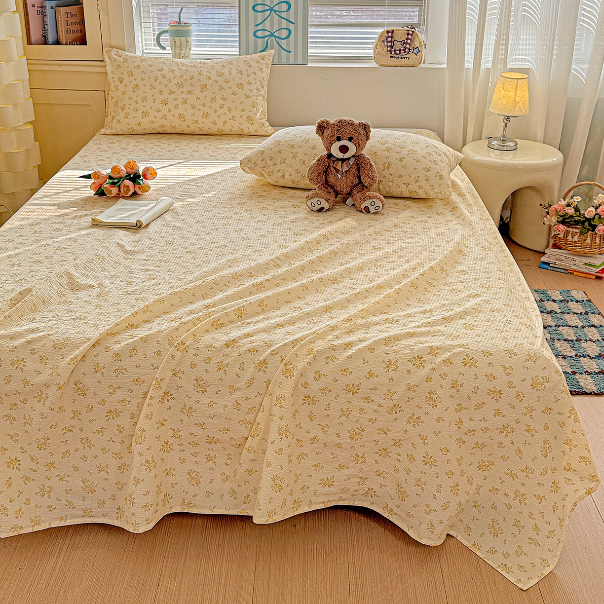 91家纺网 家纺一手货源 找家纺 仟人梦 2026新款云感双层纱印花单床单-叠拍图 舒芙蕾