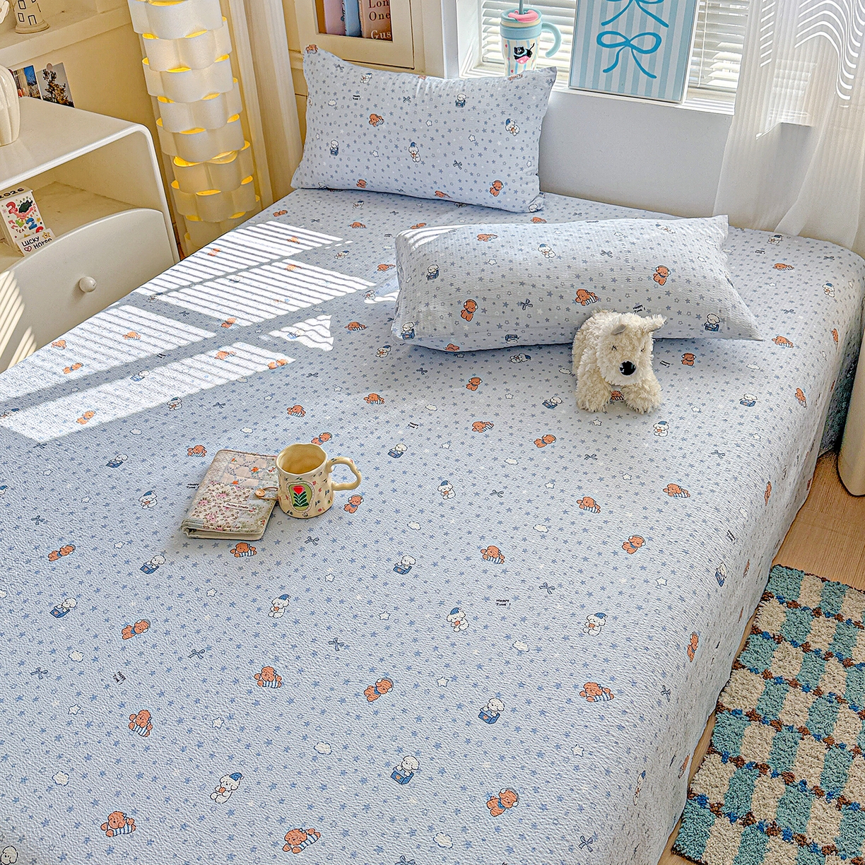 91家纺网 家纺一手货源 找家纺 仟人梦 2026新款云感双层纱印花单床单-叠拍图 淘气狗