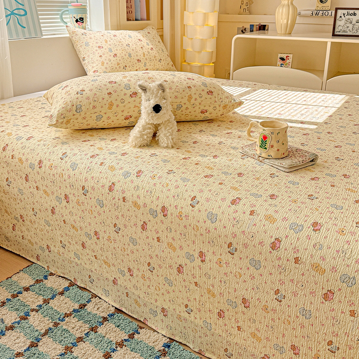 91家纺网 家纺一手货源 找家纺 仟人梦 2026新款云感双层纱印花单床单-叠拍图 西高地