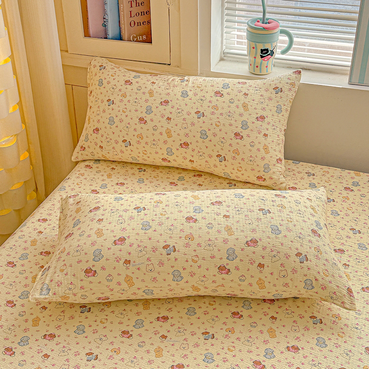 91家纺网 家纺一手货源 找家纺 仟人梦 2026新款云感双层纱印花单床单-叠拍图 西高地