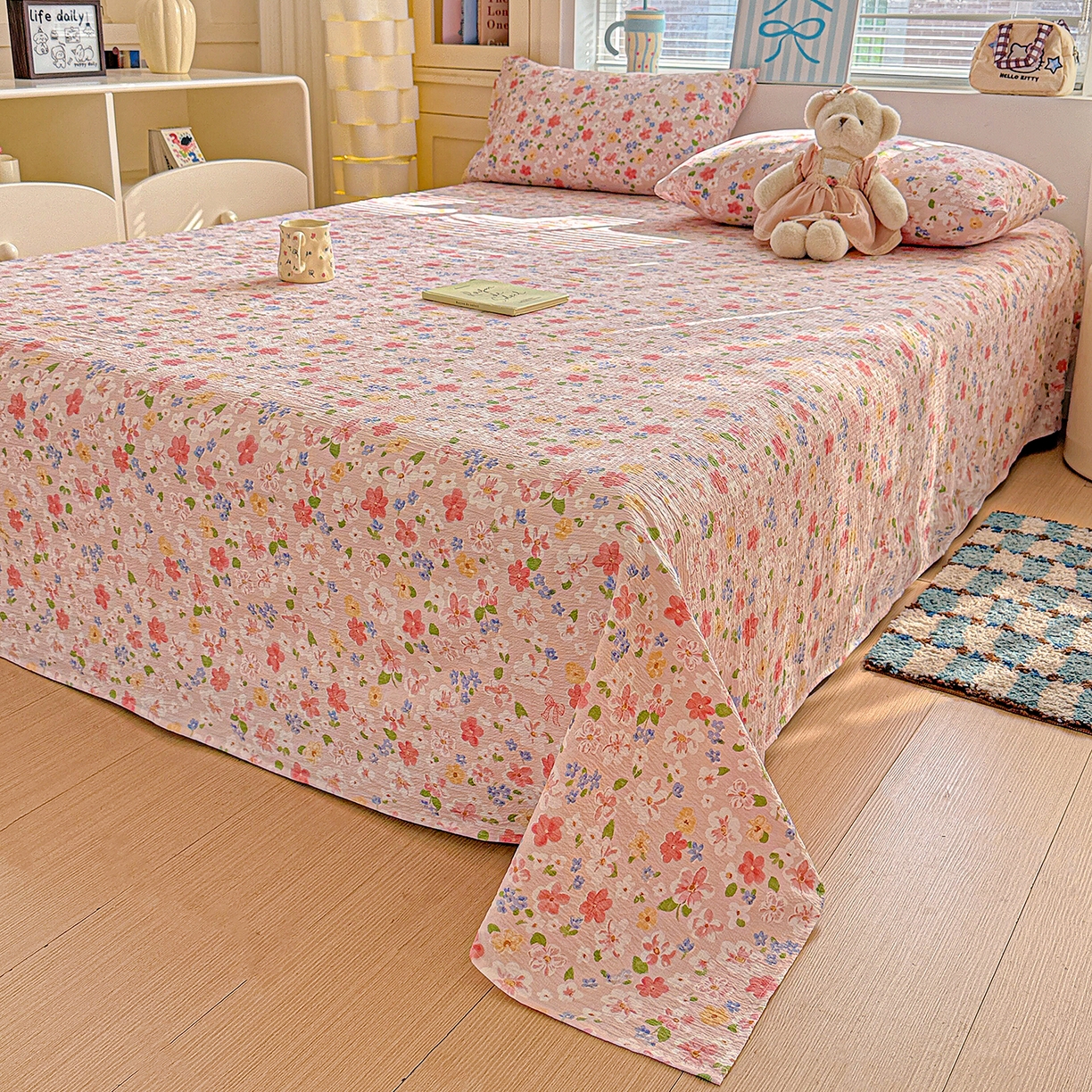 91家纺网 家纺一手货源 找家纺 仟人梦 2026新款云感双层纱印花单床单-叠拍图 云之瑶